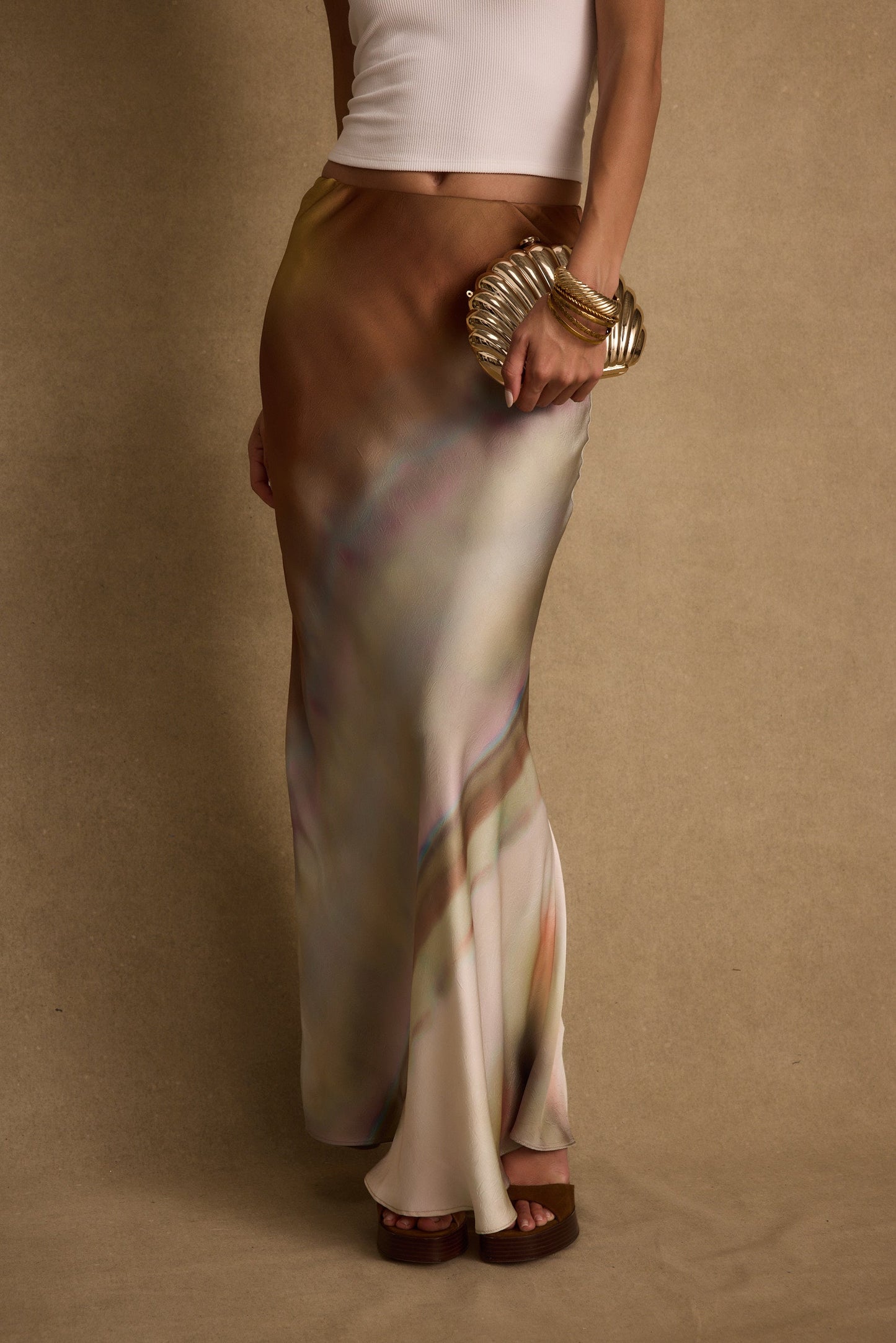 Dolce Golden Ombre Satin Maxi Skirt