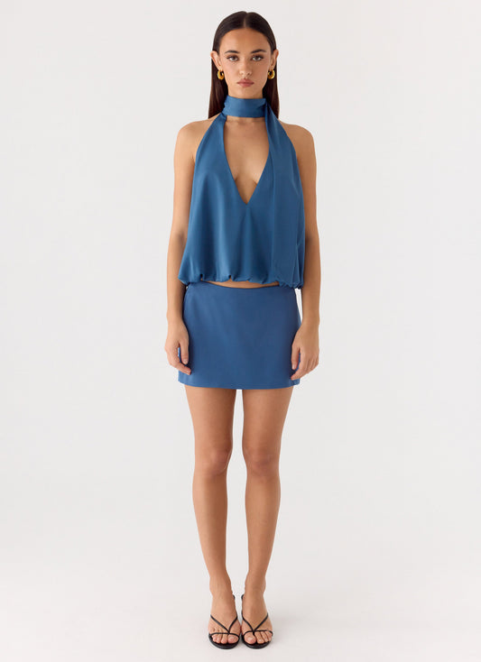 Do It Again Mini Skirt - Washed Navy