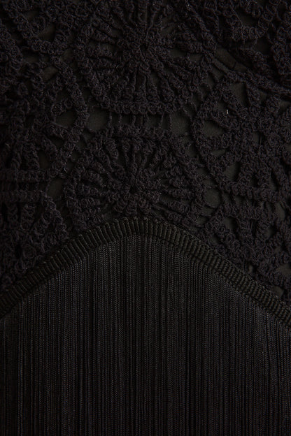 Finnley Black Crochet Fringe Mini Dress