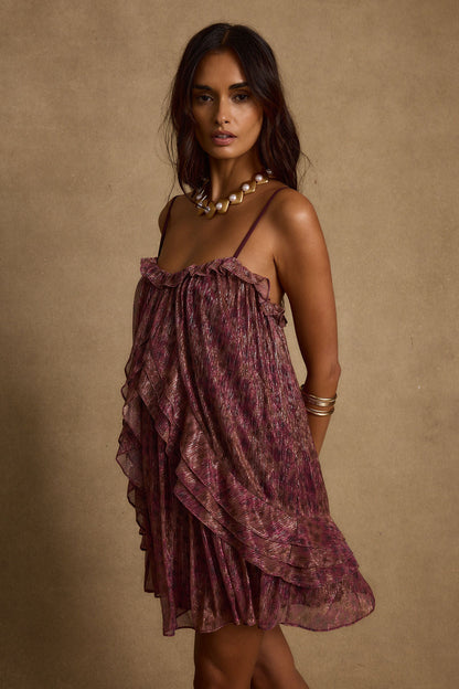 Golden Hour Raspberry Ruffle Mini Dress