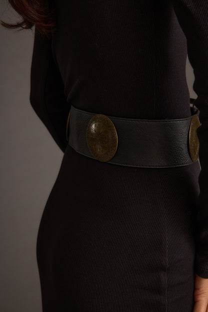 Greenwich Black Medallion Statement Belt