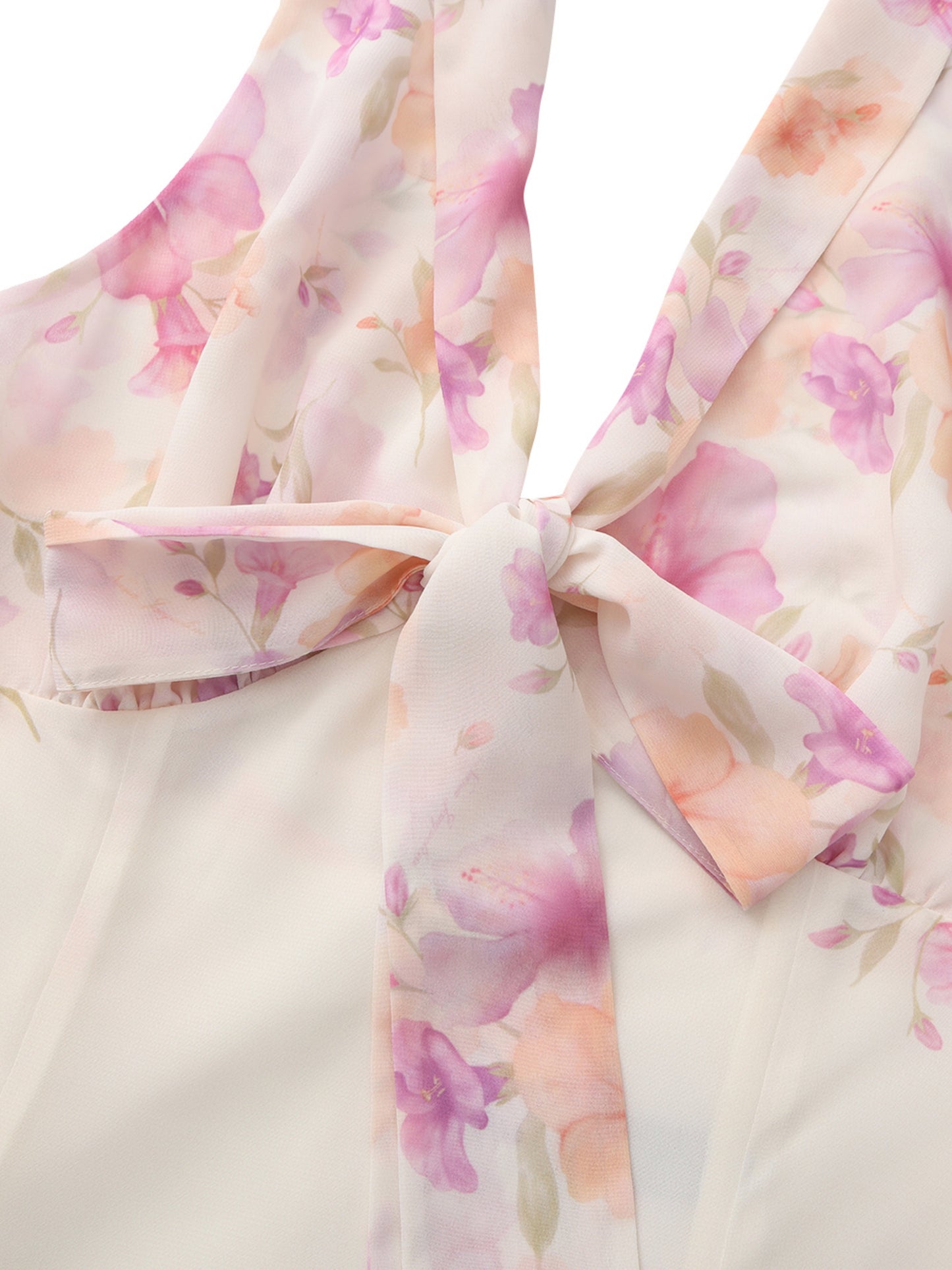 Lana Halter Floral Beige Dress