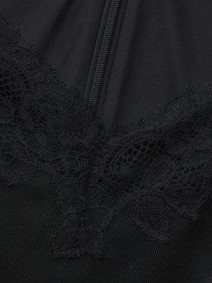 Adriana Lace High-Slit Black Acetate Dress
