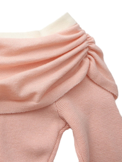 Colette Off-Shoulder Contrast Knit Pink Top