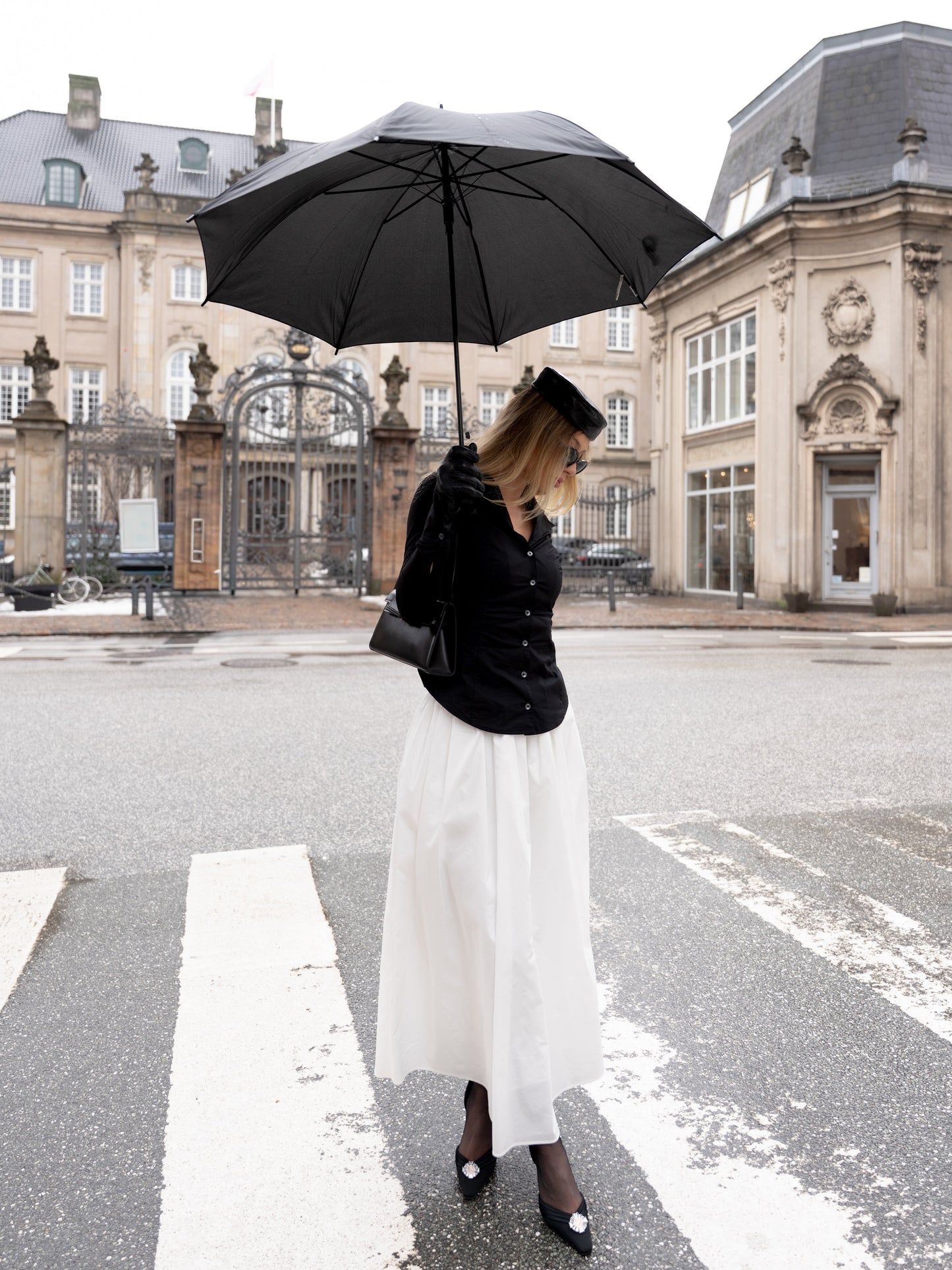Claudine High-Waist A-Line White Midi Skirt