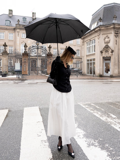 Claudine High-Waist A-Line White Midi Skirt