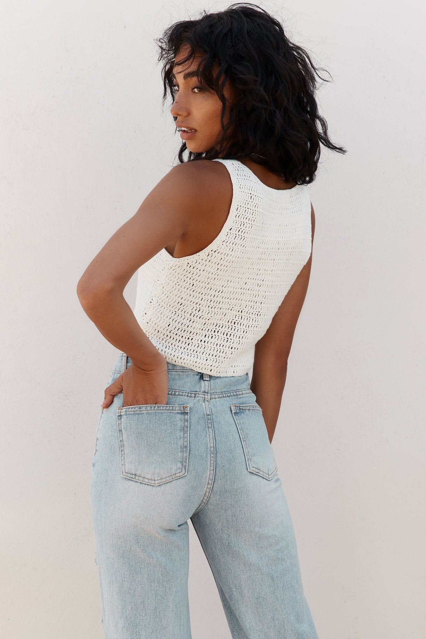Bogota White Crochet Open Knit Tank