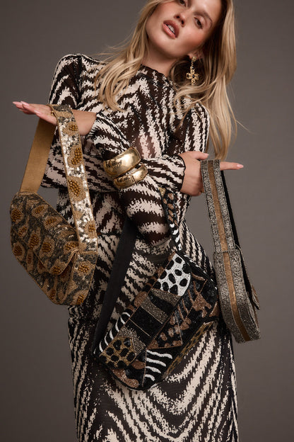 Lucy Black Beaded Animal Printed Bag