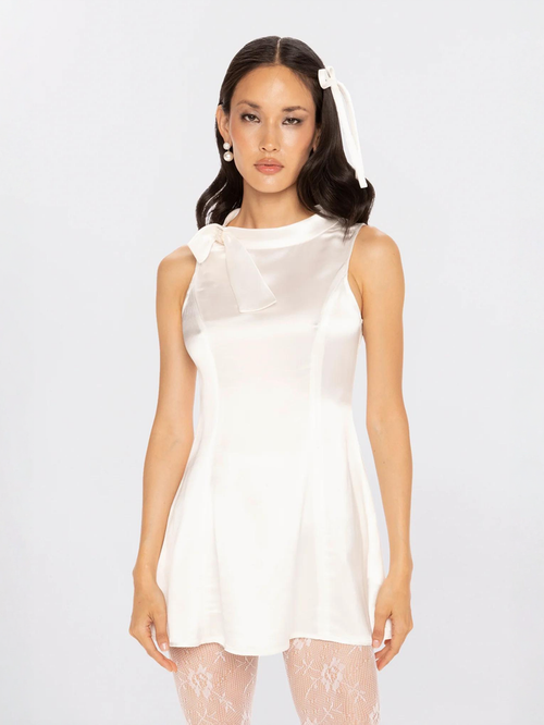 Lila Satin Mini Dress (White)