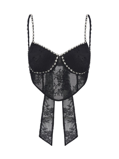 Noemi Lace Bow Black Top