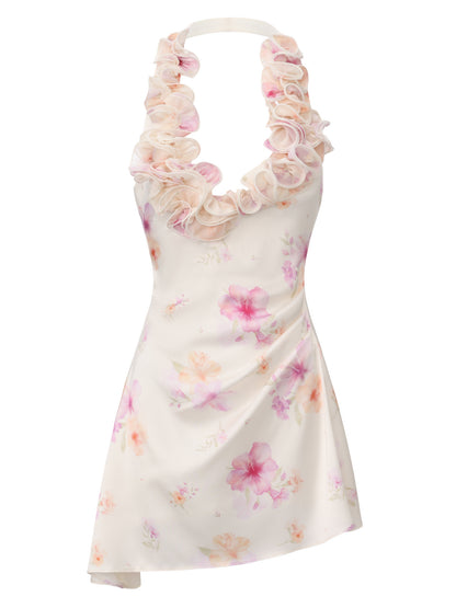 Ella Ruffle Halter Beige Dress
