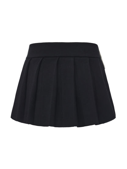 Claudette Contrast Waist Pleated Black Mini Skirt