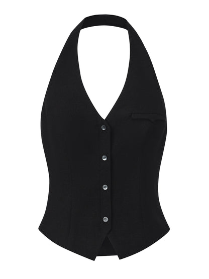 Amara Tailored Halter Black Vest