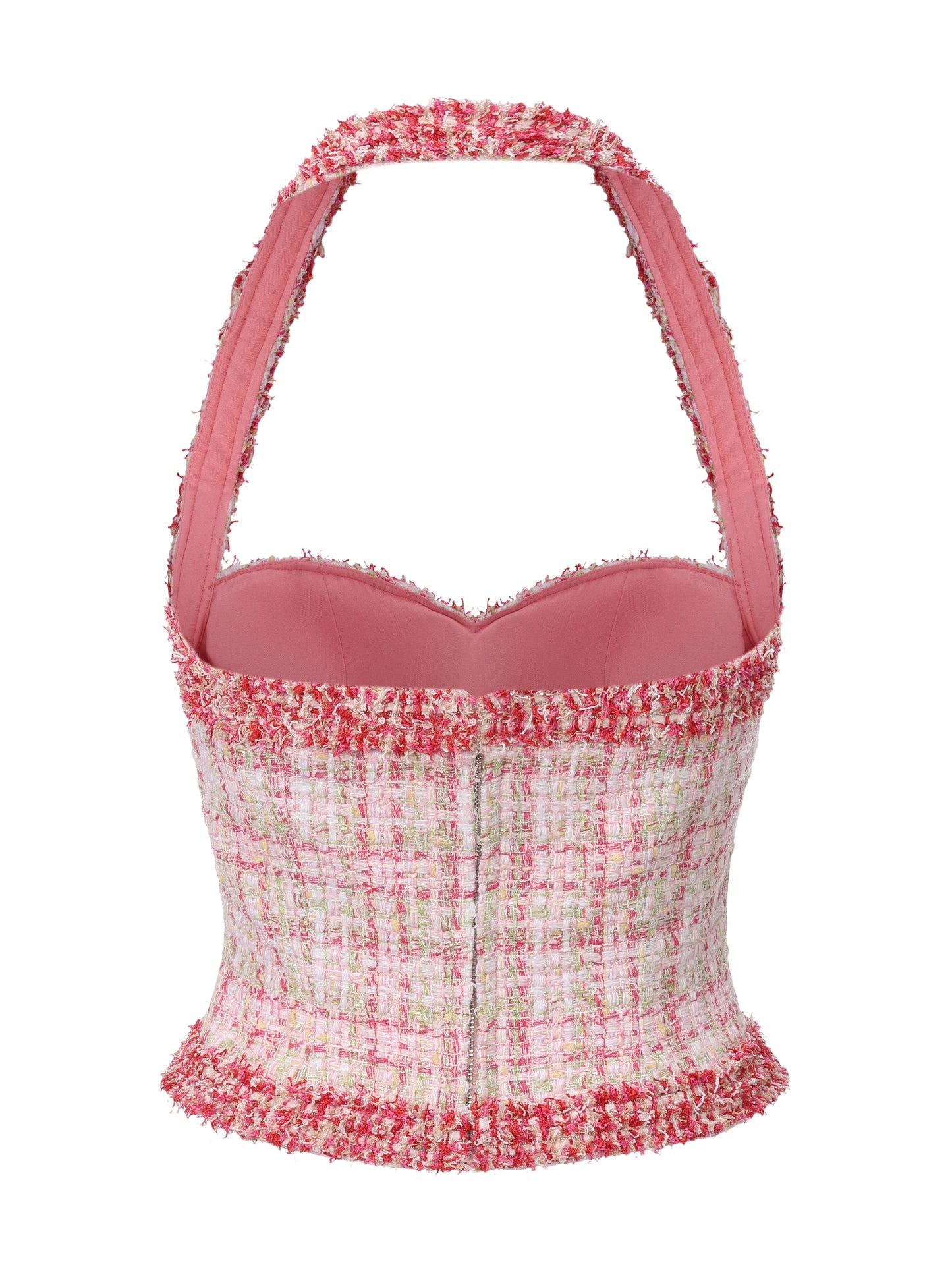 Bianca Metallic-Woven Halter Pink Top
