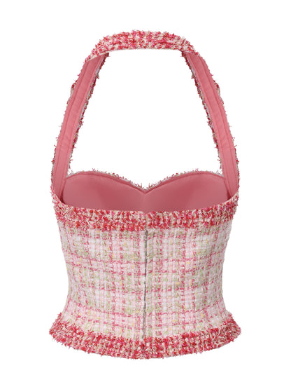 Bianca Metallic-Woven Halter Pink Top