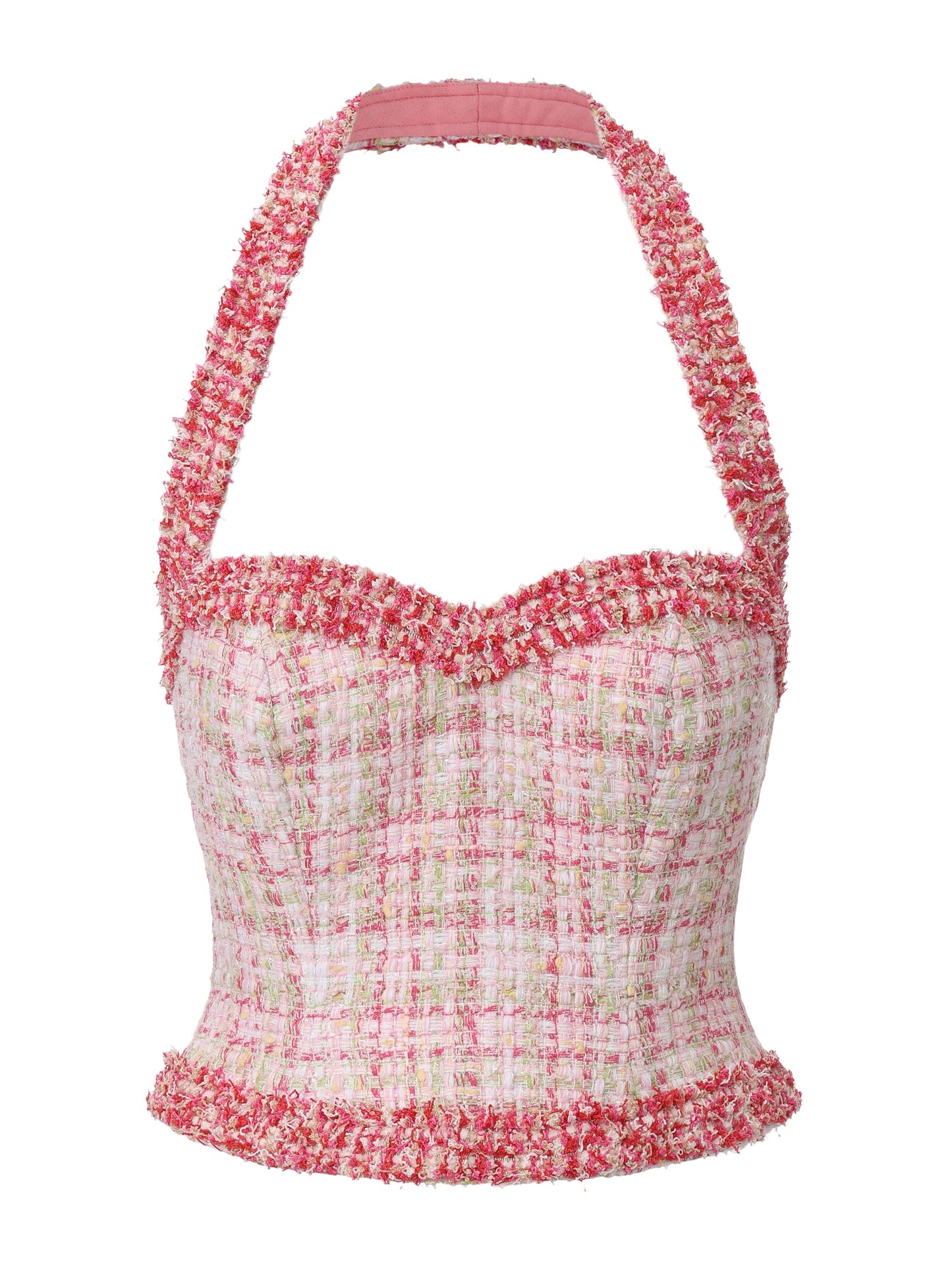 Bianca Metallic-Woven Halter Pink Top