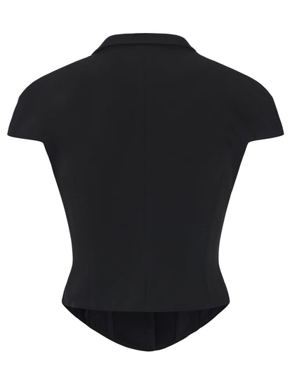 Alina Waist-Cinched Black Top