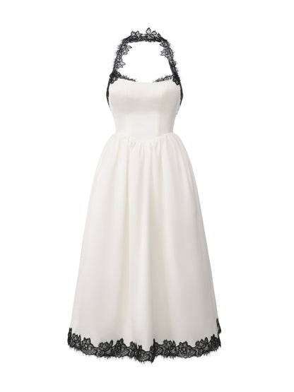 Chantal Lace Halter Ivory Acetate Maxi Dress