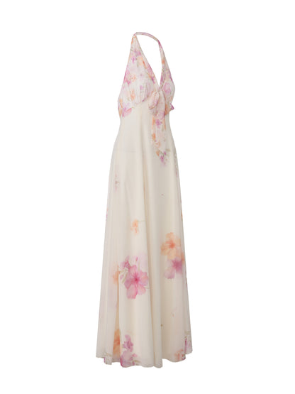 Lana Halter Floral Beige Dress