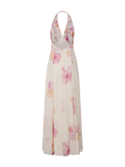 Lana Halter Floral Beige Dress
