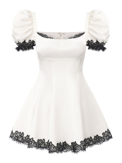 Natalia White Lace Puff Sleeve Mini Dress