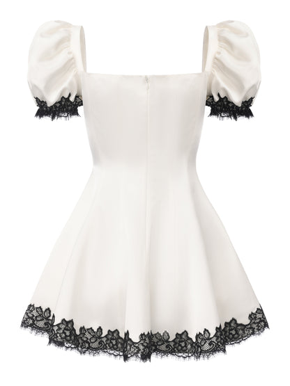 Natalia White Lace Puff Sleeve Mini Dress