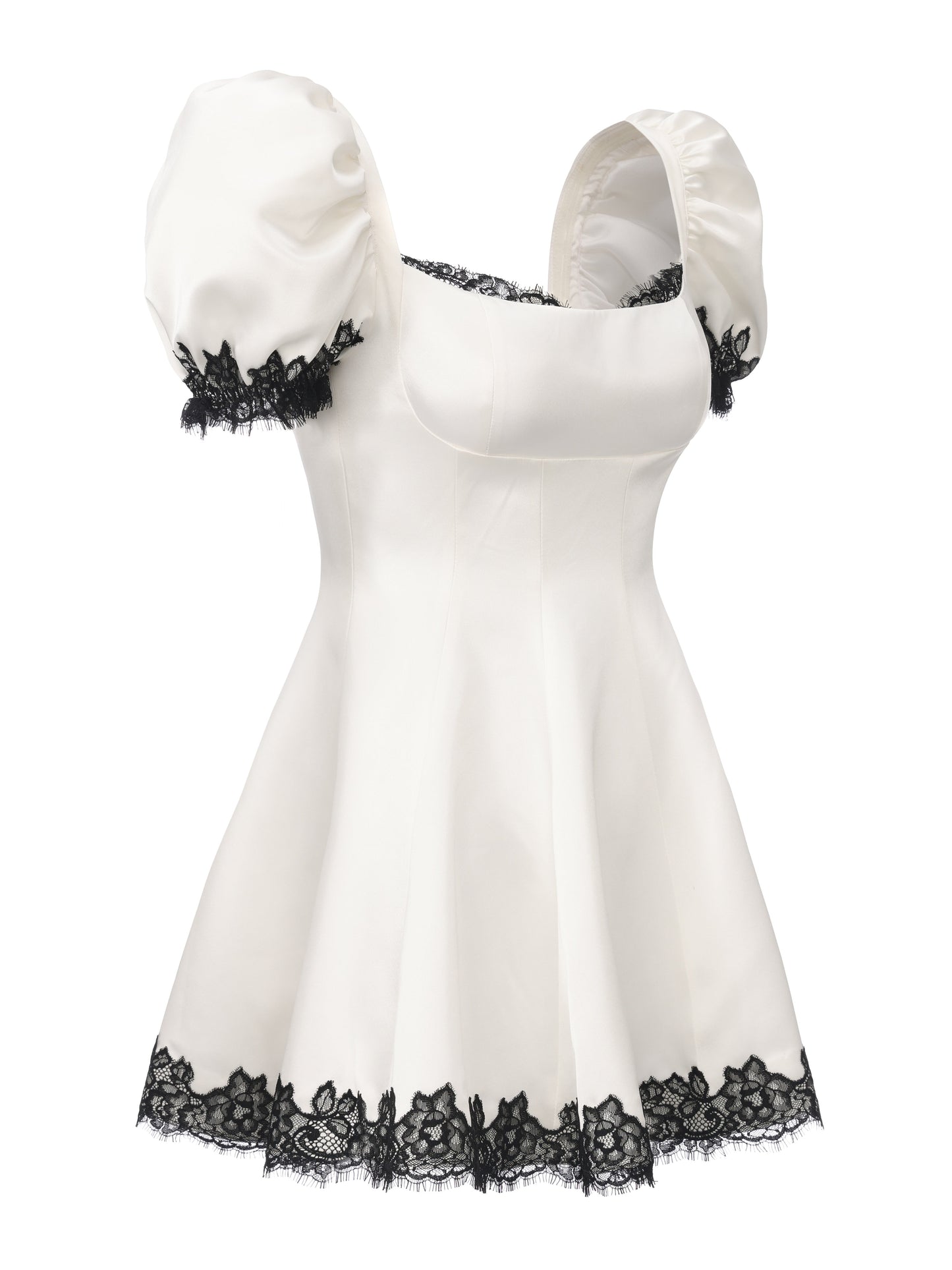 Natalia White Lace Puff Sleeve Mini Dress