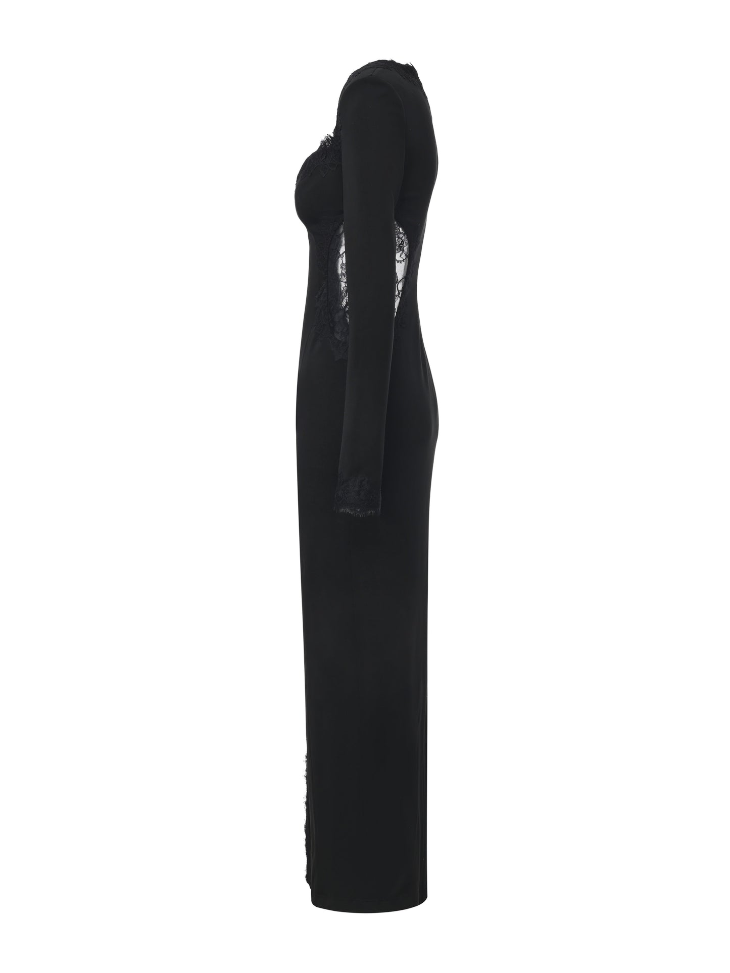 Adriana Lace High-Slit Black Acetate Dress