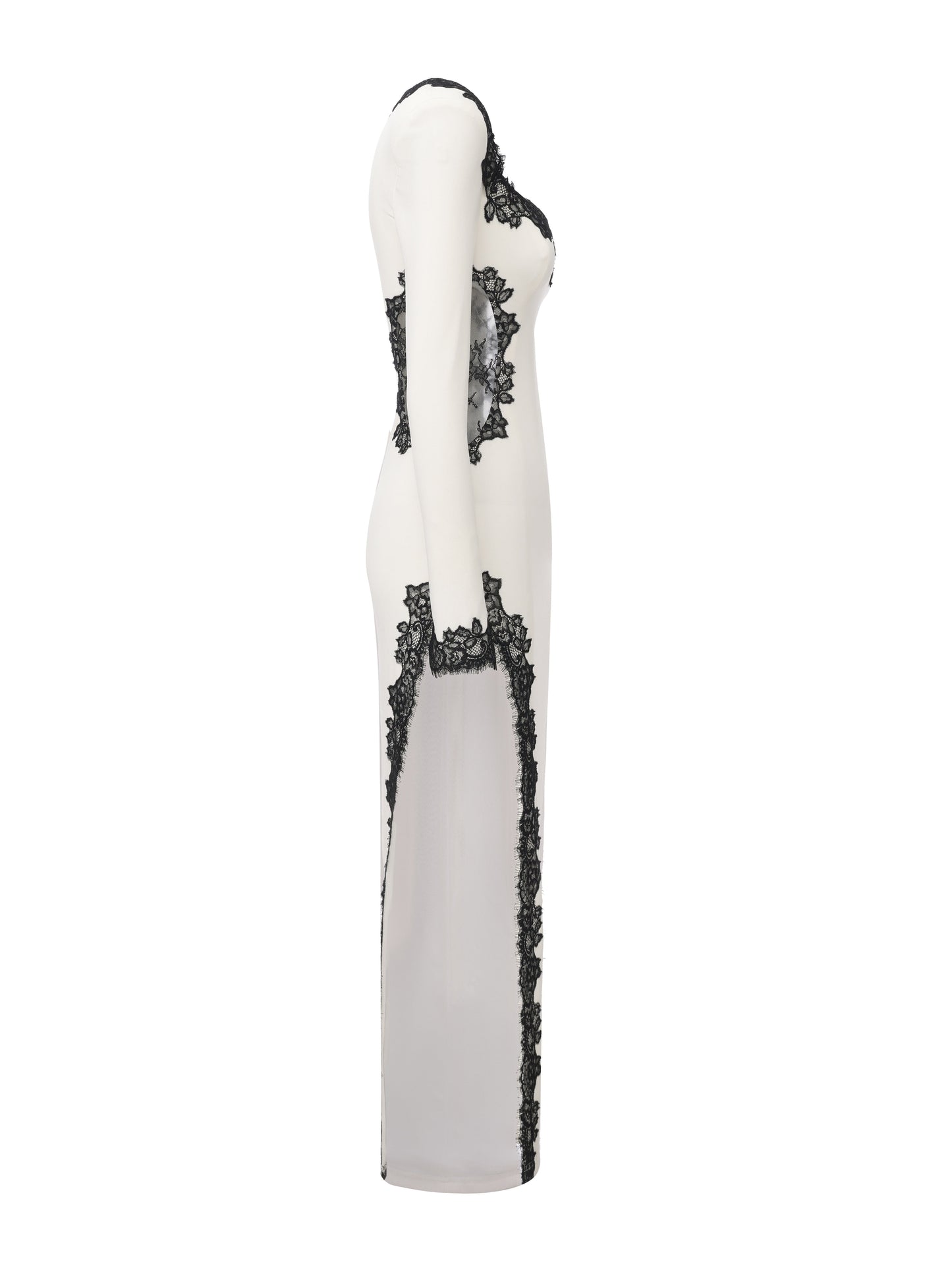 Adriana Lace Trim High-Slit Ivory Acetate Dress