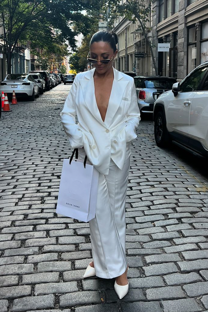 Madison White Satin Trousers