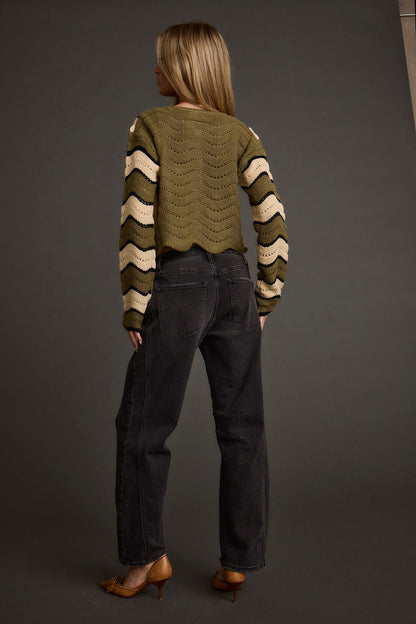 Nikki Retro Print Olive Cardigan
