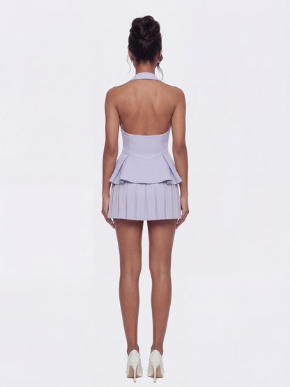 Camille Tailored Pleated Purple Mini Skirt
