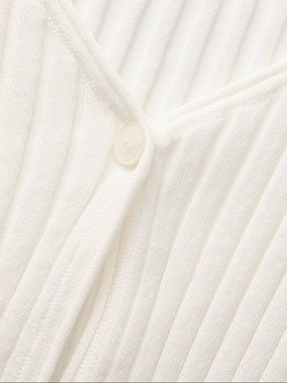 Jane Cropped Ribbed White Knit Cardigan