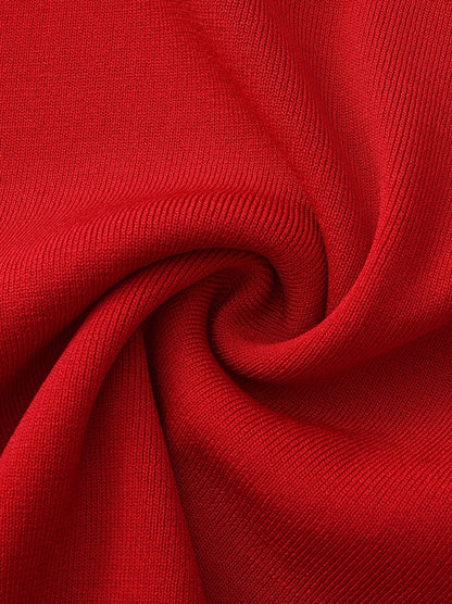 Elle Contrast Halter Red Knit Mini Dress