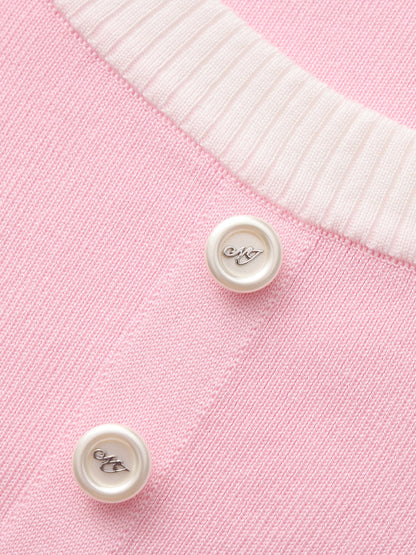 Millie Contrast-Trim Pink Knit Top