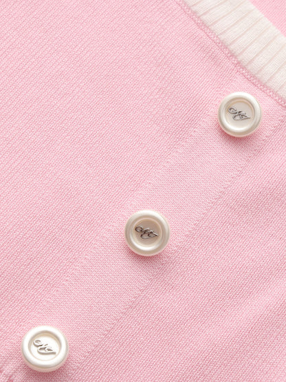 Millie Contrast-Trim Pink Knit Vest