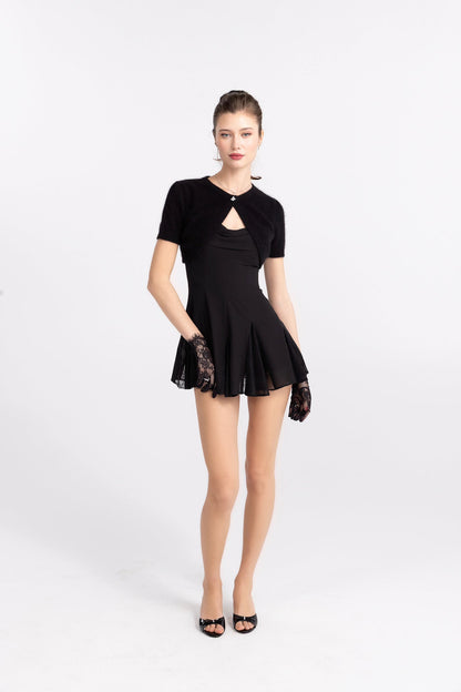 Elara Knitted Cropped Cardigan (Black)