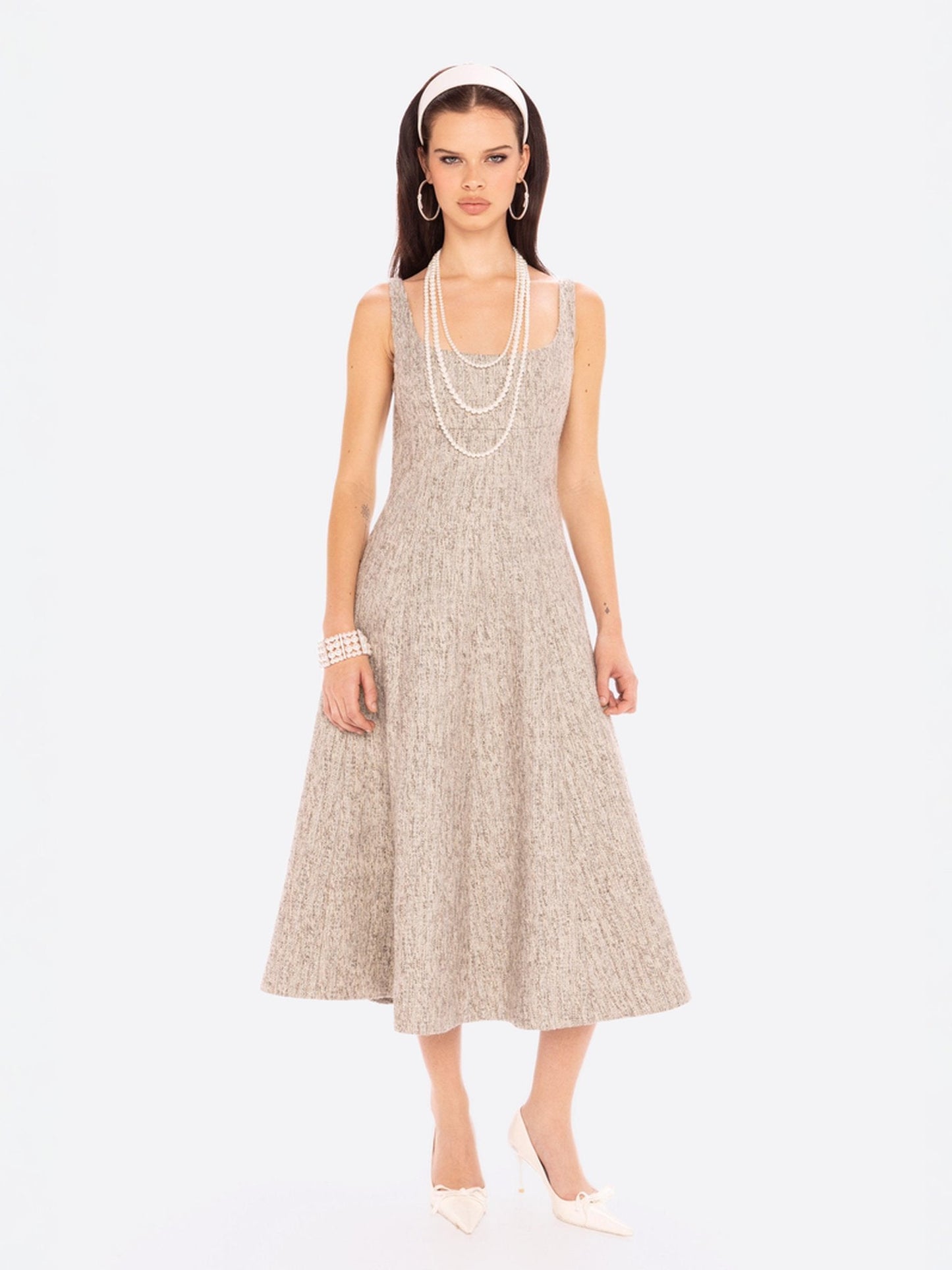 Josephine Square-Neck Gray Midi Dress