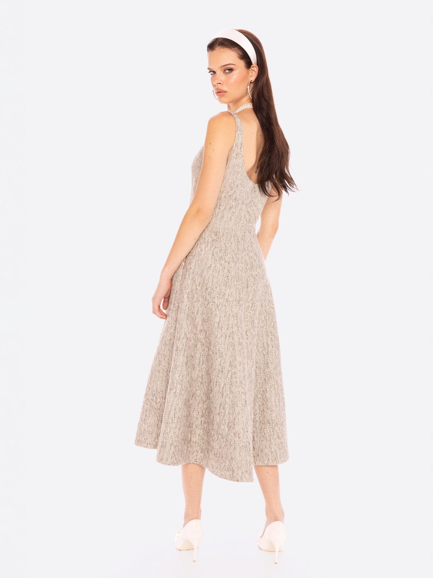Josephine Square-Neck Gray Midi Dress