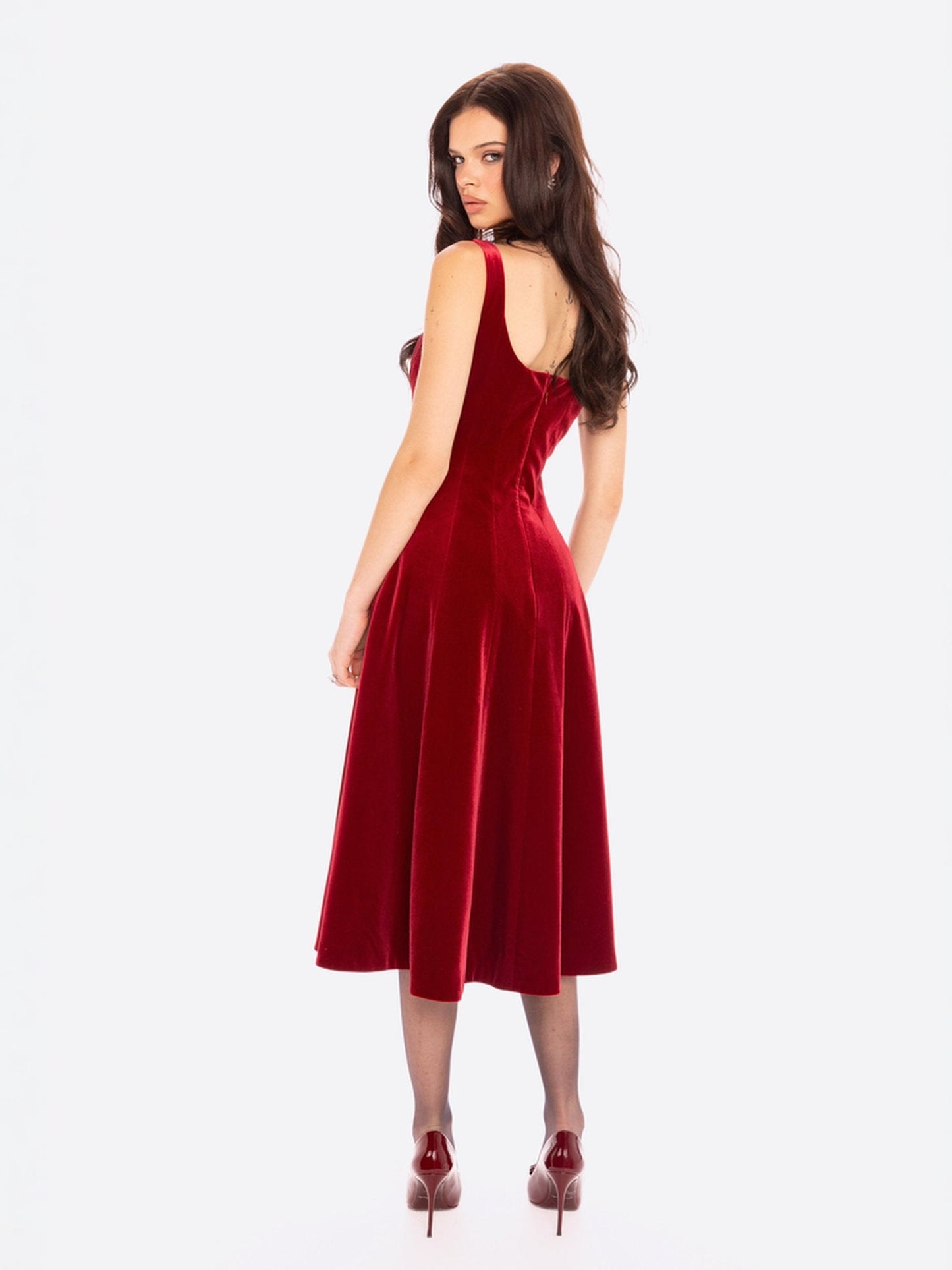Eleanora Velvet Maxi Dress (Red)