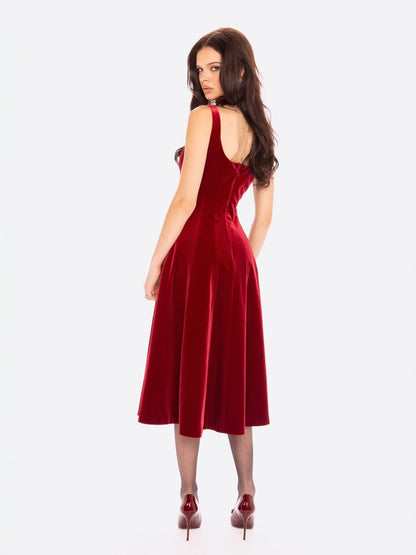 Eleanora Velvet Maxi Dress (Red)