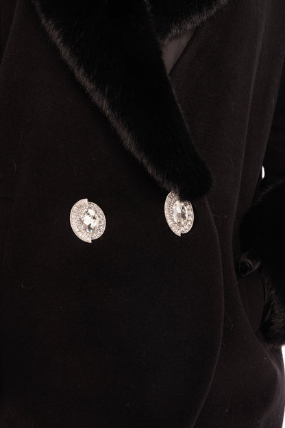 Althea Faux Fur Collar Cocoon Coat (Black)