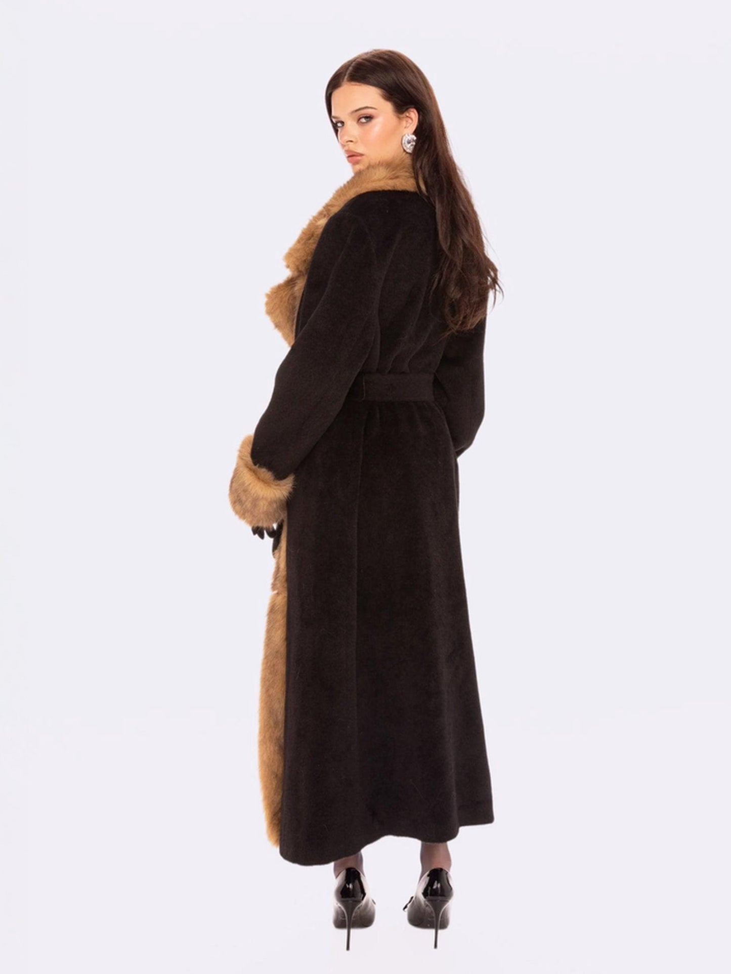 Adriana Faux Fur Coat (Black & Brown)