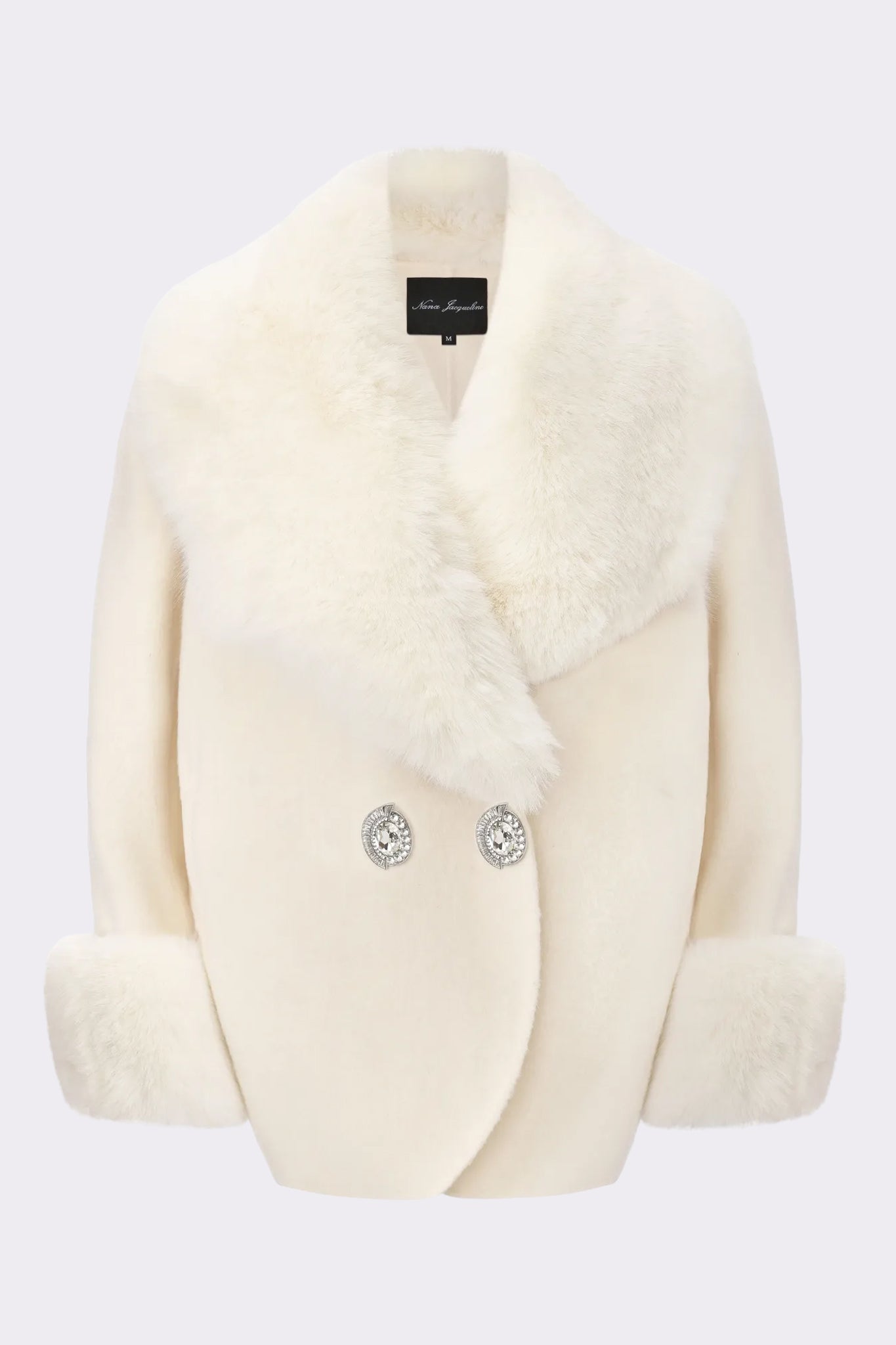 Althea Faux Fur Collar Cocoon Coat (White)