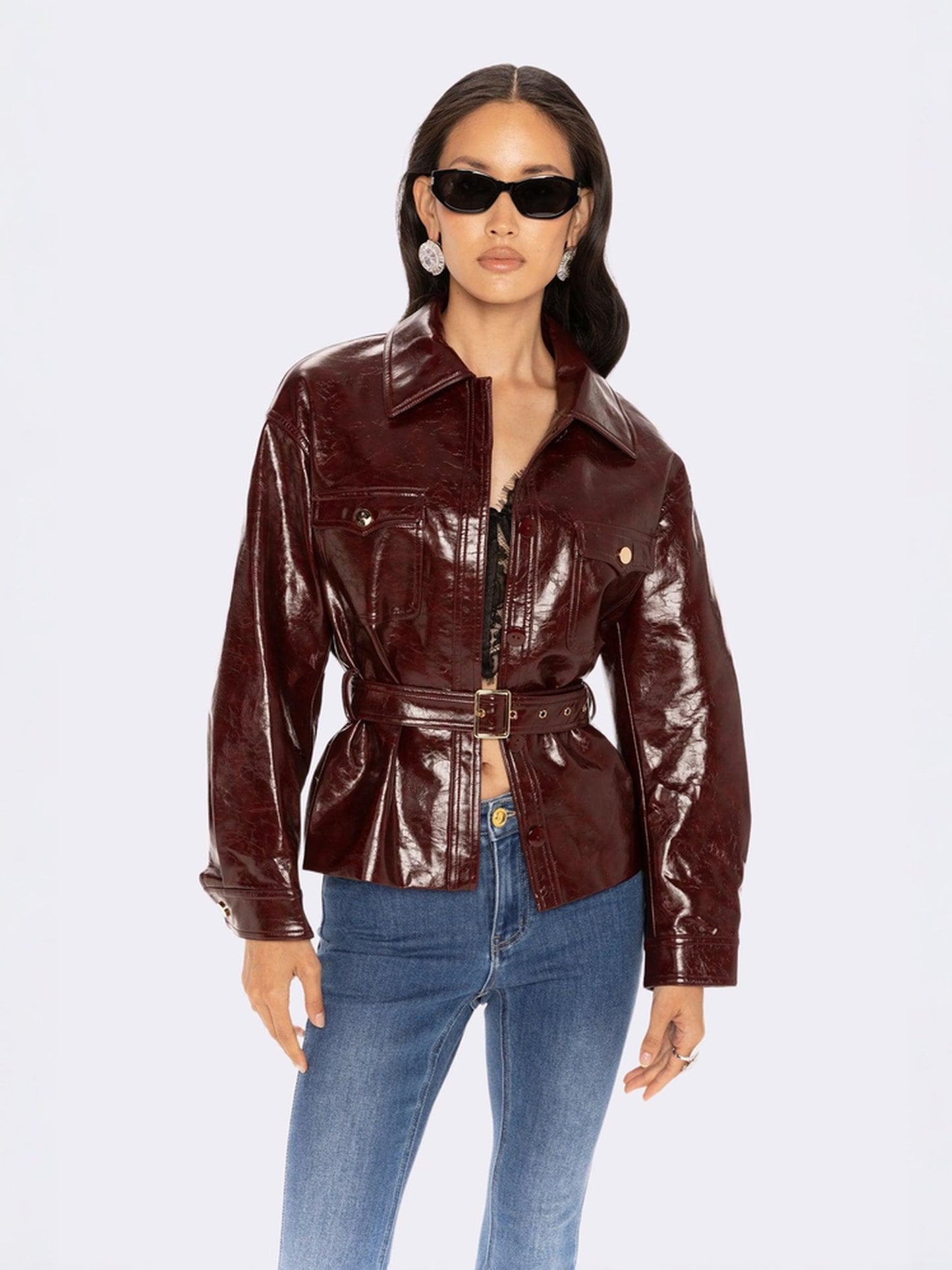 Isabella Vegan Leather Jacket (Claret)