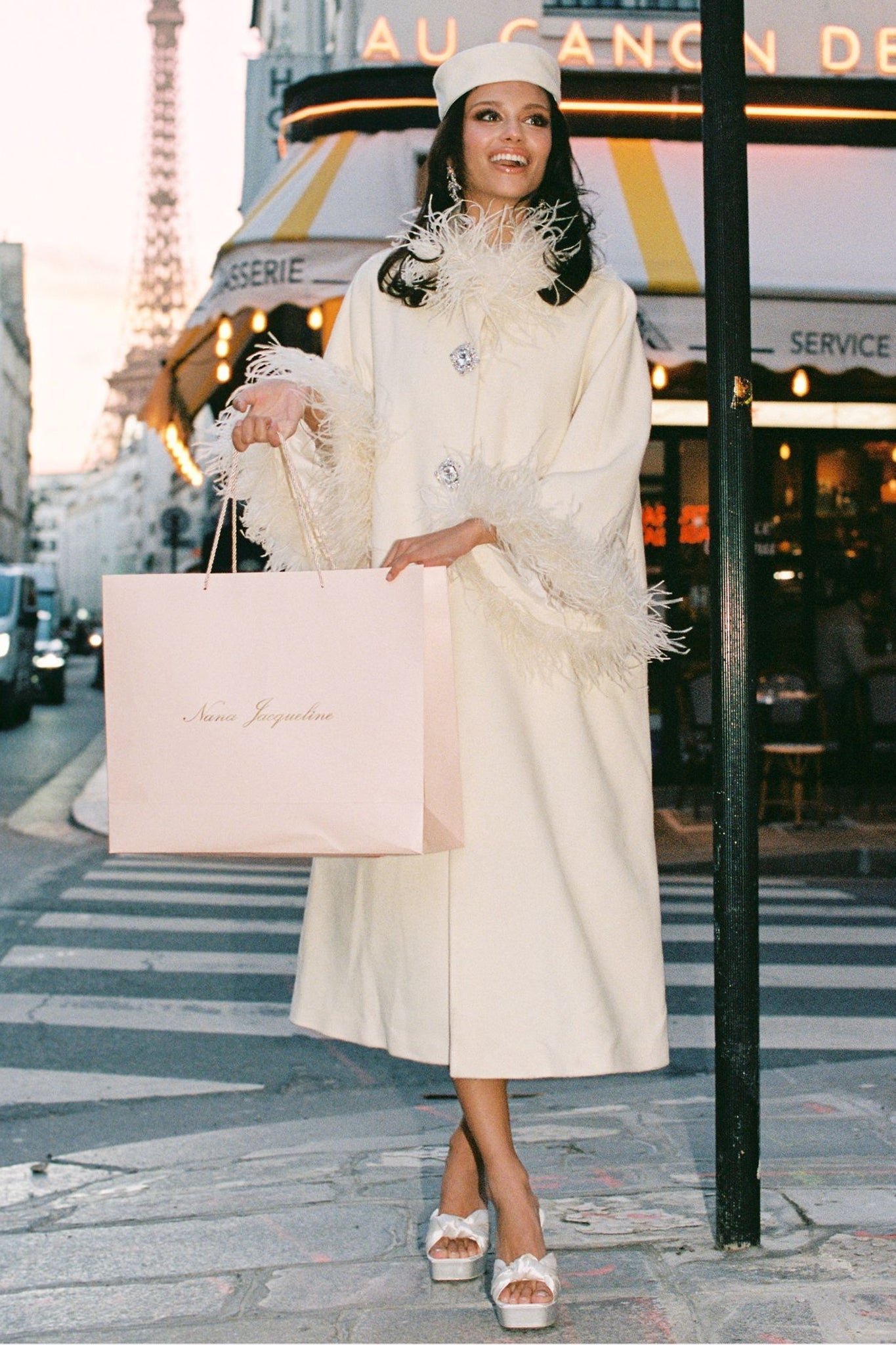 Nina Feather Coat (White) (Final Sale)