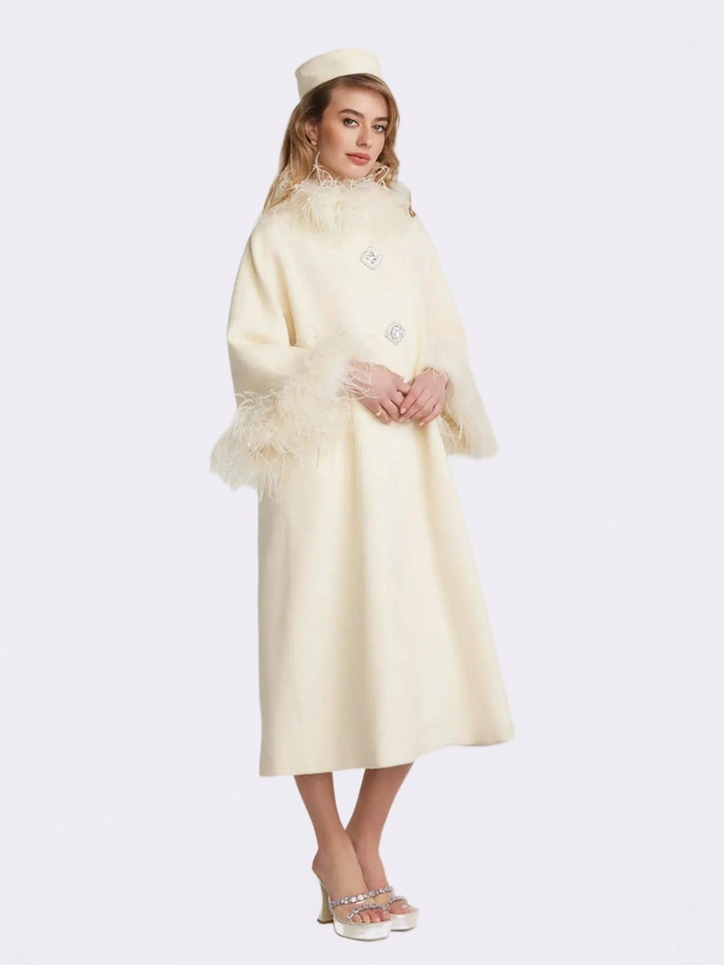 Nina Feather Coat (White) (Final Sale)