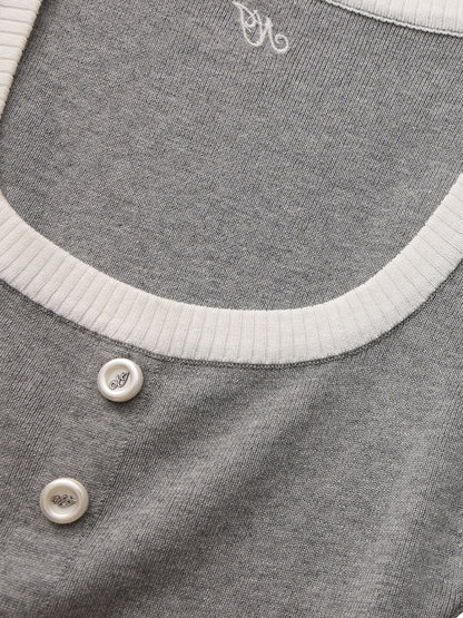 Millie Contrast-Trim Grey Knit Vest