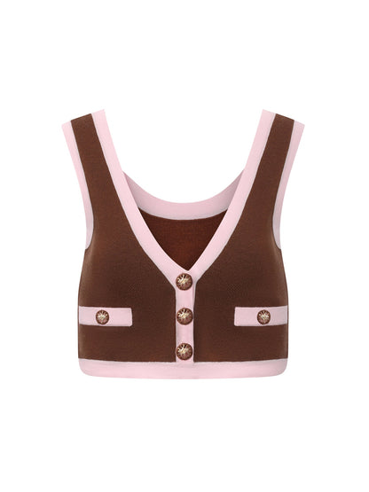 Lisette Contrast-Trim Brown Knit Three-Piece Set