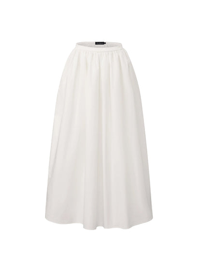 Claudine High-Waist A-Line White Midi Skirt